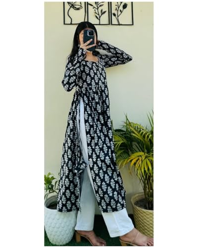 Image of Dhanna Fashion Women's Cotton Floral Print Kurta,Long Sleeve, A-Line Style