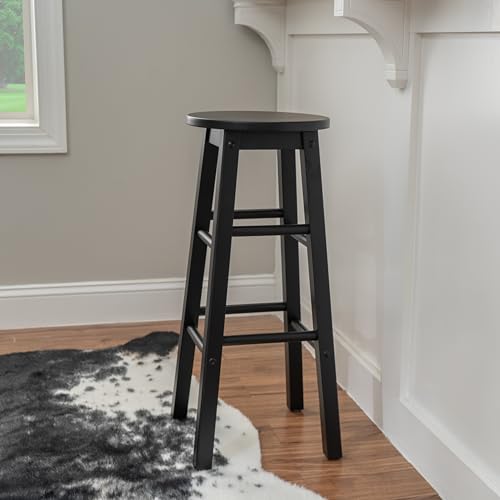 Image of Linon Zeke Black Solid Wood Backless Round Barstool with 29 inch Seat Height
