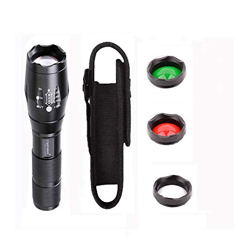 L'lysColors - Linterna LED con 5 modos de zoomable, color rojo, verde, blanco, con base magnética y funda (multicolor con imán)