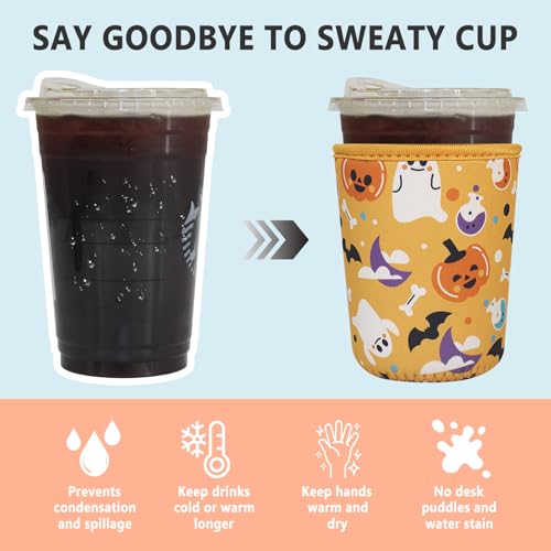 Image of 3 Pack Reusable Iced Coffee Sleeves - Xumbtvs Insulator Sleeve for Cold Beverages, Neoprene Coffee Cup Holder (Boo)