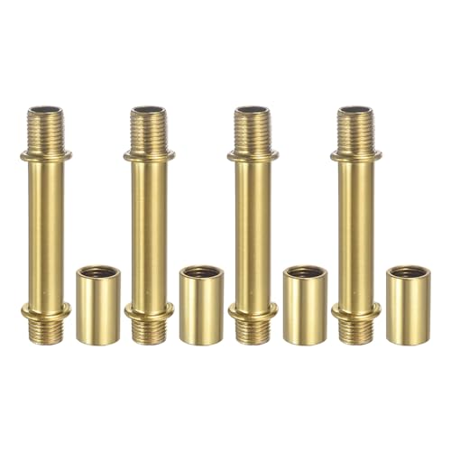 Image of PATIKIL Straight Pipe Lamp Stems Rod Kit, 4 Set M10 Carbon Steel 60mm(2.36 inch) Long Double End Thread Rod with Coupling Nuts Sleeve Connector for Table Lamps Chandeliers,Copper