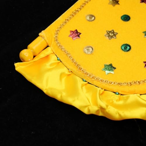 Image of Handmade and Decorative Orange Hand Fan with Wooden Handle for Cool Air, Home Dcor and Travel Use Vinjano /Pankhi - Return Gift,[Mother's Day Gift]