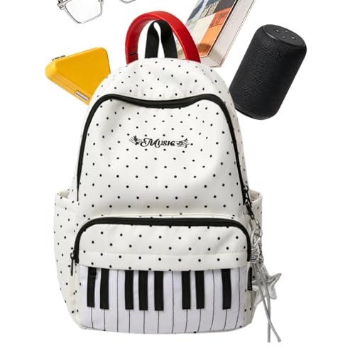 Mochila de viaje con estampado de piano y gran capacidad para ordenador de estudiantes