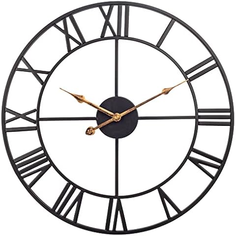14 Inch Wall Clock Silent Non Ticking, Metal Wall Clocks Battery Operated with Roman Numerals, Modern Farmhouse Clock for Living Room, Kitchen, Bedroom, Home - Black Cover