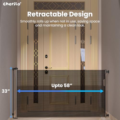 Image of Cherilo Safety Gate for Kids Home | Retractable Baby Safety Gate for Door & Stairs | Expandable Mesh Child Gate up to 150 cm | Pet & Baby Fence Barrier | Black