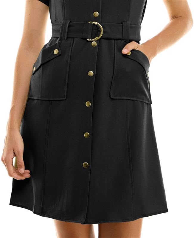 Sharagano Womens Button-up Shirt Dress with Belt and Angled Front Pockets - Image 3
