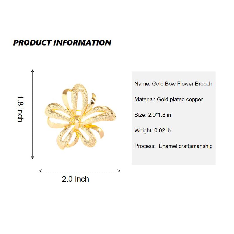 Image of Gold Brooches for Women Ladies Yellow Broach Flower Bow Rhinestone Lapel Pins Blazer Dress Denim Jacket Accessories