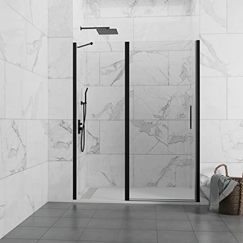 Mamparas de Ducha   GME modelo OPEN BLACK COMBI D   Fijo + Puerta Abatible Cierre Perfil Imán   Perfilería Negro Mate   Vidrio con Anti Cal (Rango 95 100 cm   Fijo 30 cm + Puerta 65 cm)