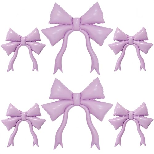 Image of 6Pcs Giant Purple Bow Balloons + Mini Bow Balloons/Lavender coquette Birthday Party Supplies/Purple Bachelorette Bridal Engagement Wedding Anniversary Decor for Women