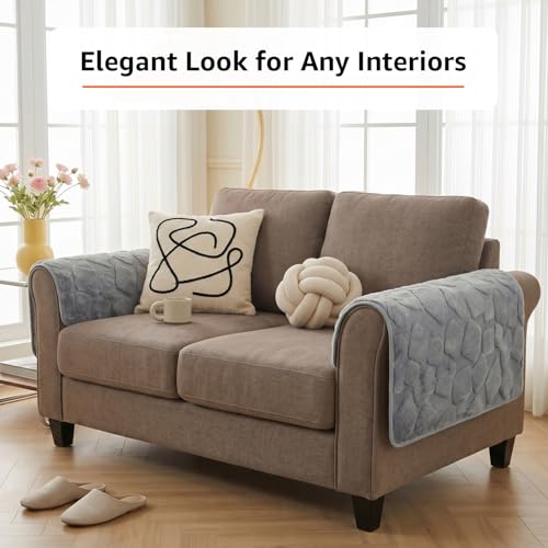 Image of Amazon Basics - Rabbit Fur Make Your Own Sofa Cover |70cm x 70cm| Microfiber Sofa Slipcover | 350 GSM (Grey, 2 Armrest)