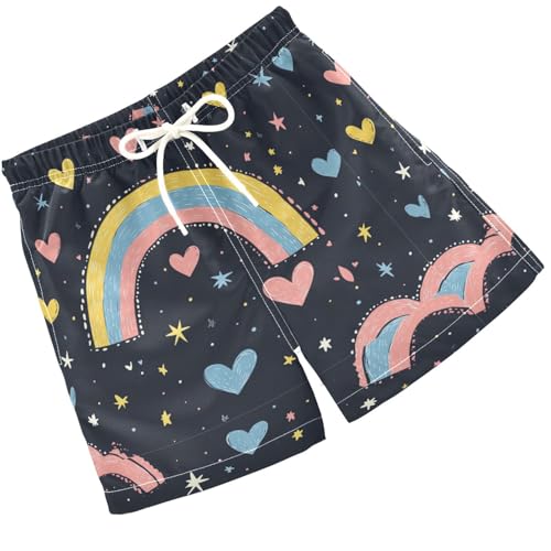 Pigsaly Boys Swim Trunks Cute Pastel Boho Rainbow Hearts Boys Board Shorts Swimsuit Swimwear Summer Bathing Suit 5T