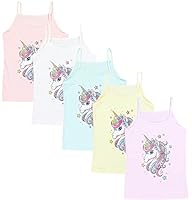 TupTam Mädchen Unterhemd Spaghettiträger Top – Atmungsaktive Unterhemden Mädchen im 5er Pack, Farbe: Einhorn Rosa Grün Gelb, Größe: 122-128