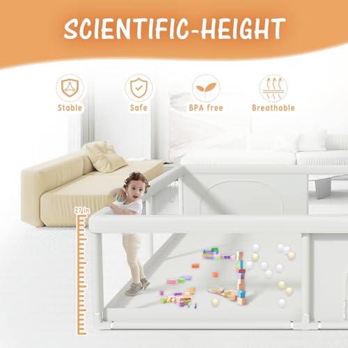 79x79 Inch Baby Playpen for Babies and Toddlers, Extra Large Play Yards for Indoor & Outdoor with Zipper Gates, Breathable Mesh with Anti-Slip Base
