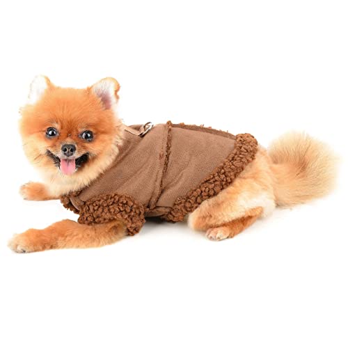 SMALLLEE_LUCKY_STORE Haustier-Wildlederjacke Fleece gefüttert, Wintermantel mit D-Ring für kleine Hunde Katzen Welpen, Chihuahua Yorkie warme Kleidung für kaltes Wetter, Braun, S