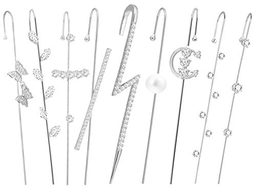 Ear Wrap Crawler Hook Earrings for Women Gold Piercing Ear Climbers Hook Silver Cuff Earring (all silver)