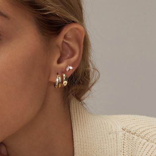 18 Pcs Gold Earrings for Women Stack Hoops Small Dainty Gold Huggie Hoop Earring Set3