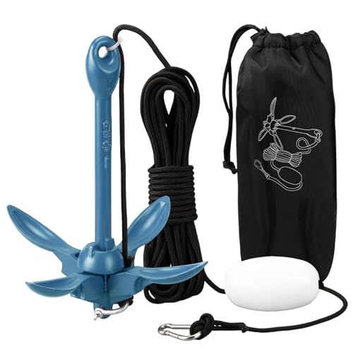 Image of MorningRo 1 Pack 1.5 /3.5 lb Marine Kayak Anchor Kit with 40ft Rope and Buoy Folding Grapnel Boat Anchor Kit Kayak Fishing Accessories for Small Boats, Canoe, SUP Paddle Boards
