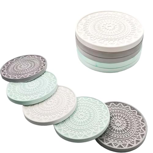 5 Pack Absorbent Stone Coasters, Quick-Drying Diatomaceous Earth Drink Coasters for Tabletop Protection, Thirsty Stone Round Coaster Set, Perfect for Kitchen, Dining Room & Home Decor