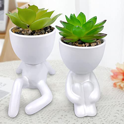ODIWEN 2 PCS Mini Fake Succulents Mini Artificial Succulent Desk Plant in Pots