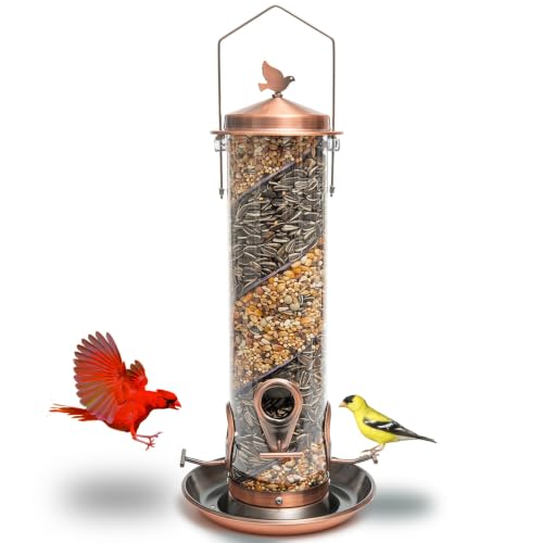 Nature Anywhere 2-in-1 Spiral Bird Feeder for Outside Feeders Hanging Copper Metal Tube Cylinder Birdfeeder for Wild Cardinals Finches Blue Jays Songbirds Outdoor Patio Garden