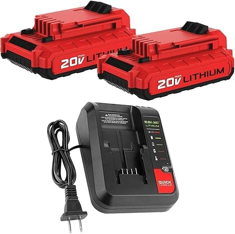 2PACK 3.0Ah 18V/20Vmax PCC680L Li-ion Battery and PCC692L Charger Replace for Porter Cable 18V/20V Battery Compatible with Porter Cable Battery PCC680L, PCC681L, PCC682L, PCC685L, PCC685LP, PCC699L