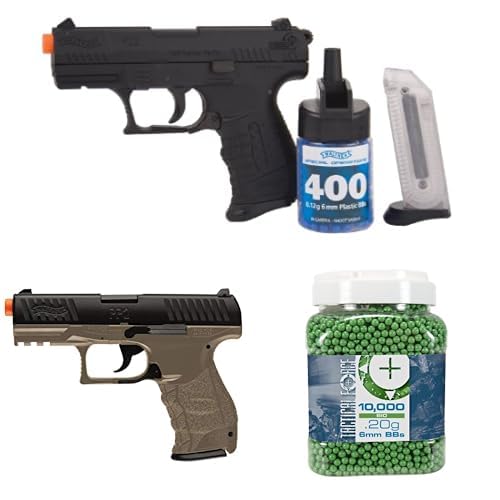 Walther Dual Air Soft Pistol P22 Bundle - Black & Dark Earth Brown (Airsoft Guns) + Tactical Force Premium Biodegradable 6mm Airsoft BBS Ammo, .20 Gram, 10,000 Count