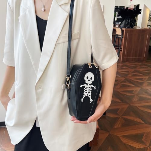 Crossbody Bag PU Leather Coffin Shape Halloween Bag Women Skull Print Handbag Hobo Bag for Carnival Cosplay4