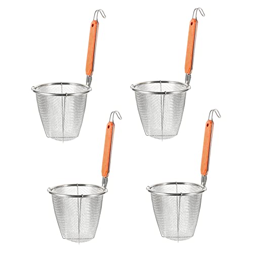 PRETYZOOM 4 Piezas Filtro De Acero Inoxidable Bochas Herramienta Para Medir Pastas Malla Plateada Herramientas Para Pasta Estante Fideos Fregadero Colador Colador Cesta Embudo Madera Silver