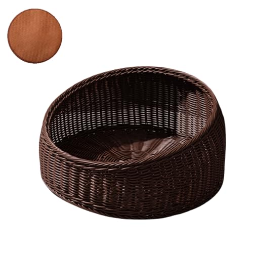 POERDS キャットハウス ドーム型猫ハウス 猫ベッド 猫ちぐら 猫 ハウス 籠 ちぐら 猫用 キャットハウス 猫ハウス ベッド おしゃれ 大型丸洗い 籐猫小屋半密閉四季ユニバーサル籐通気性犬小屋 (コーヒー色(クールマット),(42*42*20CM)体