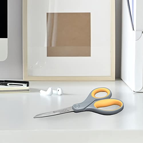 Westcott 13529 8" Straight Titanium Bonded Scissors With Soft Handle, Grey/Yellow #TOP6