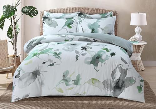 Majestic Giftware Madison Linen 4 Pcs Twin Size Bedding Set (BL104-T-4pcs) Summer Breeze - Emerald 300 TC 100% Cotton Sateen Durable & Washable | 1 Fitted Sheet, 1 Duvet, 2 Pillowcases