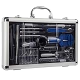 Brüder Mannesmann Uhrmacher-Werkzeugsatz, Feinmechaniker-Reparaturset im Alu-Koffer mit Präzisionsschraubendrehern, Federstegen und Dichtungen, 1 Set | M11760