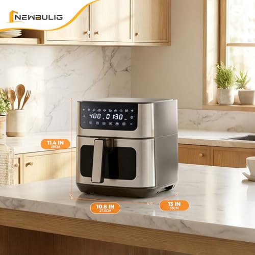 Image of NEWBULIG Air Fryer 6.34QT Airfryer with Visible Window 400℉ Fast Heating Stainless Steel Air Fryers Oven with Nonstick and Dishwasher-Safe Basket 8-in-1 Cooking Preset with Timer Auto-Off