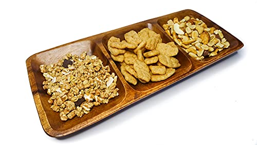 Bandeja - Cuenco Rectangular de Madera de Acacia. Incluye Palillos de Bamb� (80). Bandejas - Cuencos para Aperitivo, Comida o Decorativas / 30x12x2,5cm