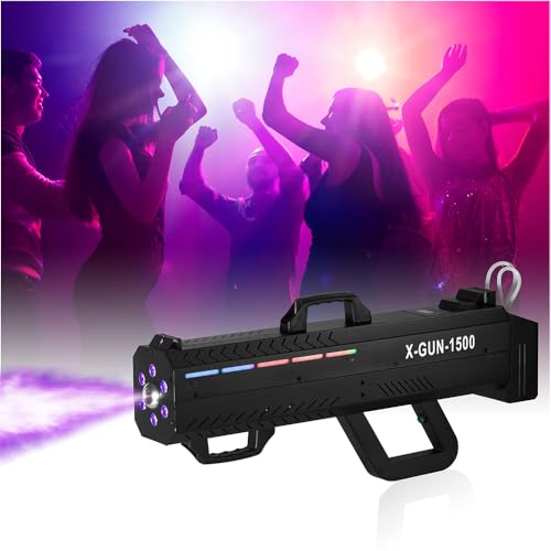 Pistola de niebla de 1500 W con luces, tira, soporte, cañón de humo de mano para fiestas, Halloween, eventos de DJ y actuaciones de escenario