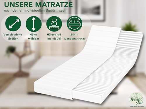 DREAMSTAR Easy Flex 7-Zonen Matratze 90x200 cm | H2&H3 | Ergonomische Kaltschaummatratze |...