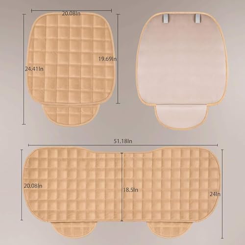 Image of Car Seat Cushion Pad Set with Straps for Front Seats and Rear Seat, Quilted Fabric Seat Protector Covers (Beige)