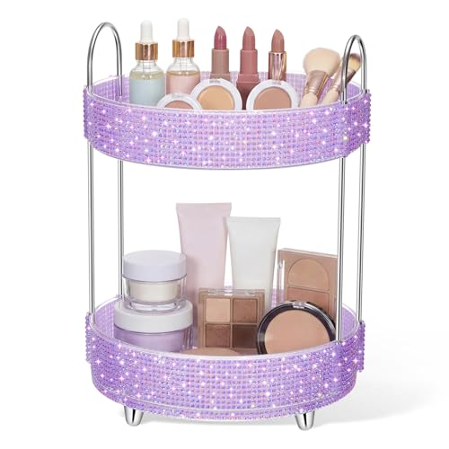 Honeydak Rotating Perfume Organizer Tray, 2 Tiers, Resin Diamond, Purple by Honeydak - Used condition - US$22.67