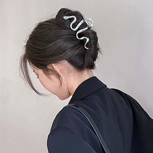 Irregular Hair Claw Clips Metal Silver Hair Clip Elegant Hairpin Snake Design Large French Claw Clip For Thick Hair Barrettes Hair Crab Hairpin Hair Accessories Ornament For Women Girls #TOP4