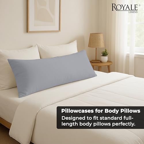 Image of ROYALE LINENS Body Pillow Cover - Double Brushed 1800 Microfiber - 20 inchx54 inch with Hidden Zipper Closure - Wrinkle & Fade Resistant - Super Soft Body Pillowcase 2 Pack (Silver, Pack of 2)