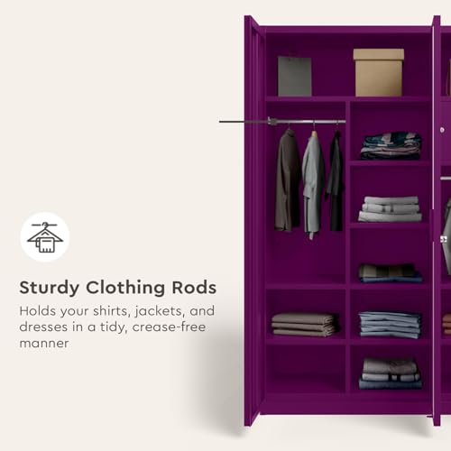 Image of Interio by Godrej Axl 3-Door Steel Almirah with Mirror (Textured Mulberry), 1-Year Warranty, 1 Locker, 10 Shelves