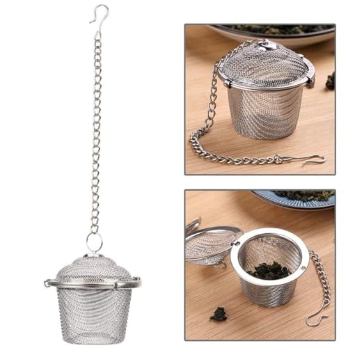 Image of Stainless Steel Tea Infuser for Loose Leaf Brewing | Durable Mesh Strainer With Chain and Hook | Rust-Free Steeper for Herbal, Black Tea Locking Basket (2)