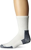 Thorlos Unisex Thick Padded Running Socks, Crew, White/Navy, Large (Women's Shoe Size 10.5-13, Men's Shoe Size 9-12.5)