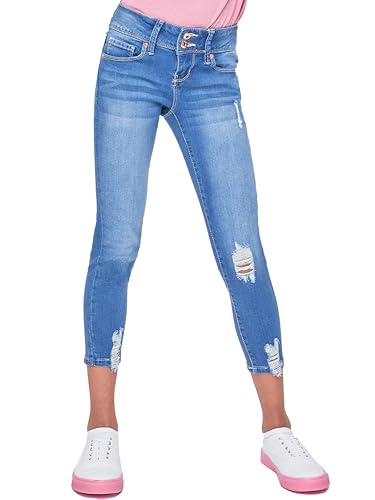 YMI Girls Essential 2-Button Anklet Jeans W/Distressed Hem