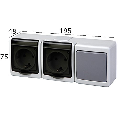 Aufputzsteckdose Mit Schalter – 2-fach, IP44, 16A/250V, Schukotauglich Für Feuchträume