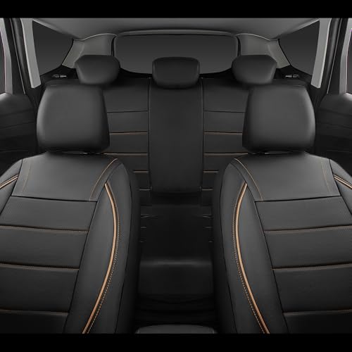 Image of CAR PASS Universal FIT Piping Leather Two Front Seat Covers, Waterproof Faux Leather for SUV Sedan Van Truck, Airbag Compatible,Reserved Opening Holes for Headrest Covers. (Black and Beige)