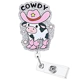 Funny Western Cowboy Cow Badge Reel | Retractable ID Card Acrylic Badge Holder | Heavy Duty, MRI Safe, Teachers and Nurse Gifts｜Name Tag Medical Badge Buddy with Alligator Clip
