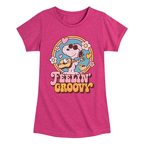 HYBRID APPAREL - Peanuts - Feelin Groovy Snoopy and Woodstock - Toddler and Youth Girls Short Sleeve Graphic T-Shirt