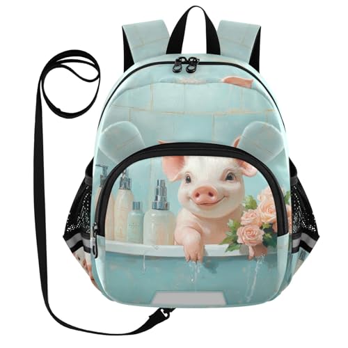 Cute Pig Bathtub Toddler Harness Backpack for Boys Girls 3-6 Years Kids Backpack with Anti Lost Safety Leash Baby Travel Bag for Travel Preschool Walking
