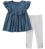 Calvin Klein Little Girl's Tunic Set Pants, Blue/White, 6X